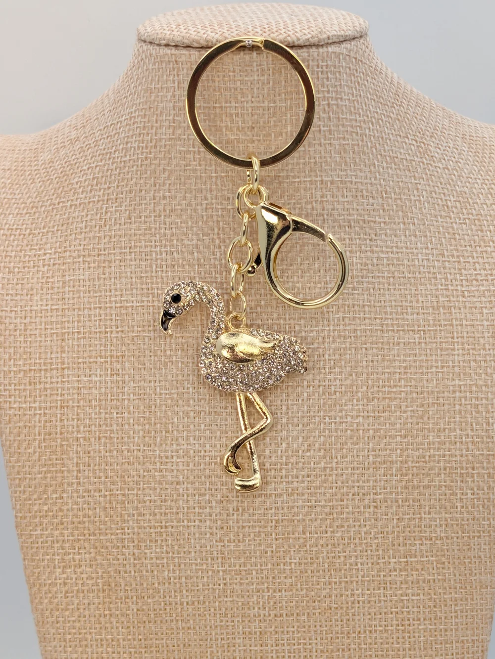 White Rhinestone Metal Flamingo Keychain Bag Charm